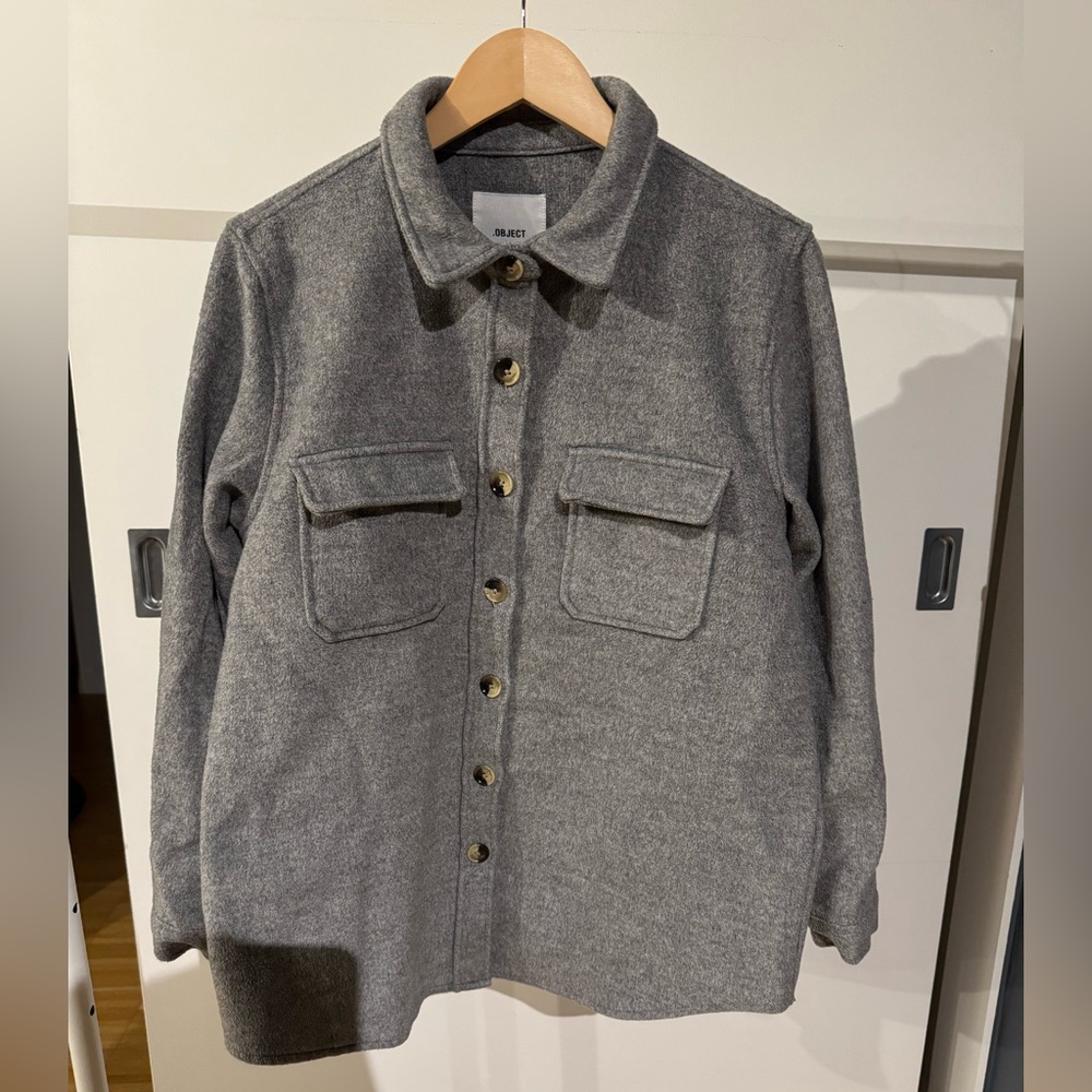 OBJECT Grey Wool-Blend Overshirt